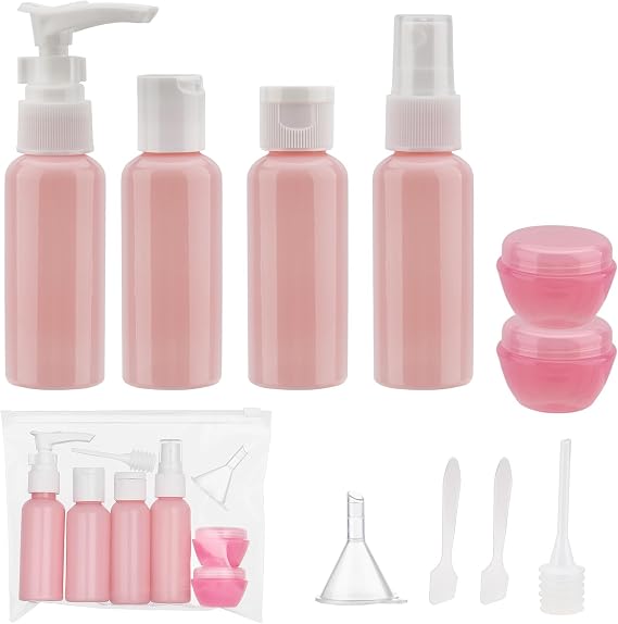 11 Pack Travel Bottles for Toiletries Refillable Travel Size Toiletries TSA Approved Toiletry Bottles Leak Proof Containers Kit with Clear Toiletry Bag for Shampoo Conditioner Lotion(Pink)
