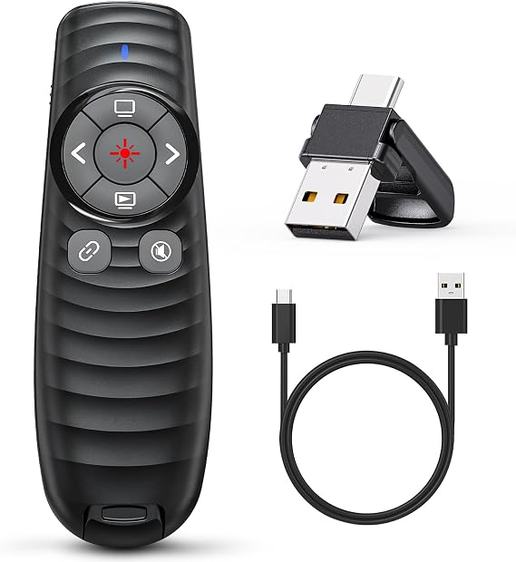 Presentation Clicker Wireless Presenter Remote Clicker for 2-in-1 USB Type C Powerpoint Clicker, Rechargeable Presentation Remote PPT Slide Advancer for Mac/Google Slide/Keynote