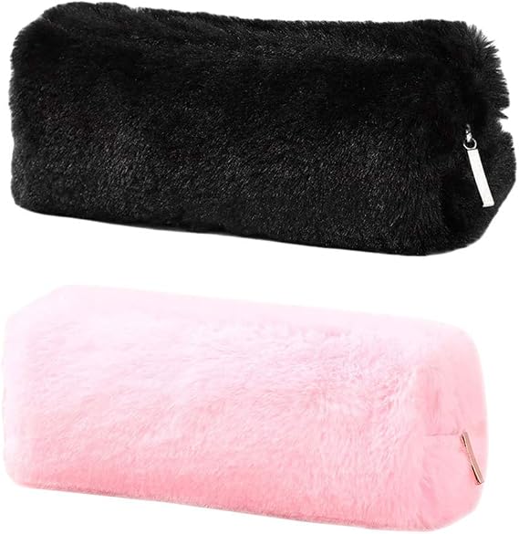 Pencil Case, 5 Colors Pen Pouch Bag Girl Cute Plush Soft Fluffy Pencil Pen Case Cosmetic Bag Pencil Holder Holder Makeup Pouch with Zipper Khaki/Gray/Dark Pink/Light Pink/Black