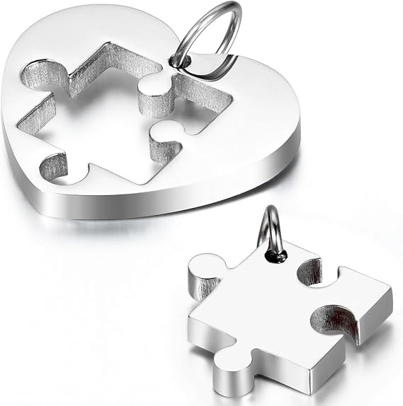 Cupimatch 2pcs Couples Necklace Stainless Steel Love Heart Puzzle Matching Pendant with Chain