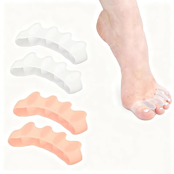 XINIFOOT Toe Separators for Women & Men - Bunion Corrector, Hammer Toe Straightener, Relieves Foot Pain (2 Pairs, White + Beige)