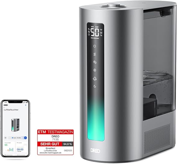 Dreo 6L Smart Luftbefeuchter für große Räume Warm- und Kaltnebel für Schlafzimmer 60 Std. Laufzeit präziser Feuchtigkeitssensor Aromadiffusor und kompatibel mit Alexa.