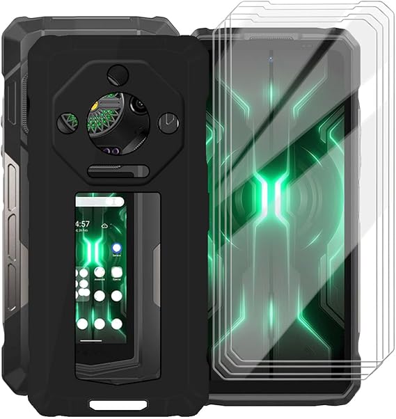 for Ulefone Armor 33 Pro (6.95") Case, with [ 4 x Screen Protector Tempered Glass Film], Black Soft Silicone Cover Shockproof Bumper Protection Case for - Black