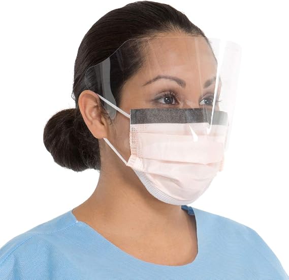 HALYARD FLUIDSHIELD 3 Disposable Procedure Mask, Fog-Free, with SO Soft Earloops, Wraparound Visor, Orange, 28800 (Box of 25)