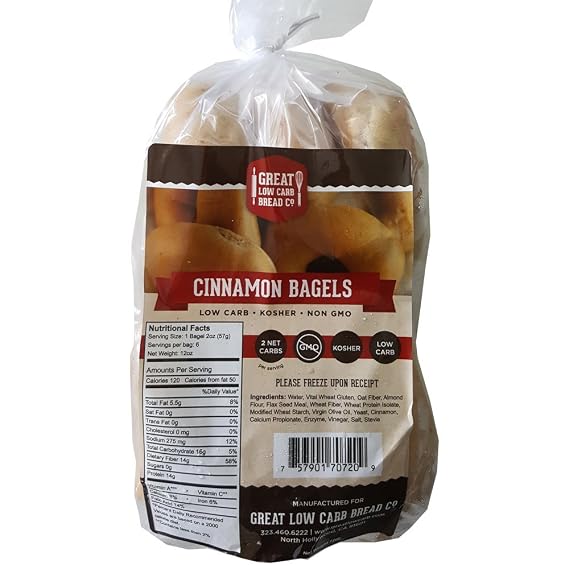Original Low Carb Bagels by Great Low Carb Company, 6 Count (Cinnamon Bagels)