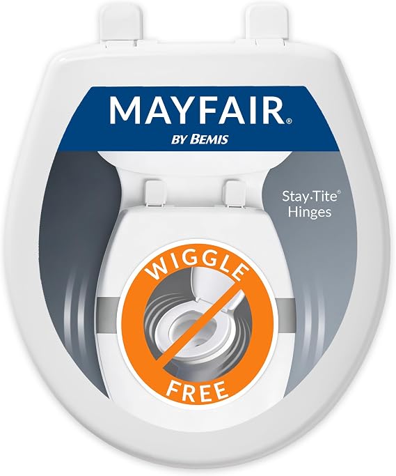 Mayfair Caswell Modern Slow Close Toilet Seat, Durable Plastic Seat, Made in USA, Round, White