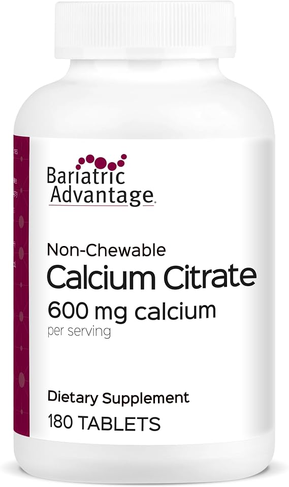 Bariatric Advantage Non Chewable Calcium Citrate, 180 Tablets | 600 mg Calcium Citrate with Vitamin D3, Mineral Supplements for Bariatric Surgery Patients, Non-Chewable Tablet Format