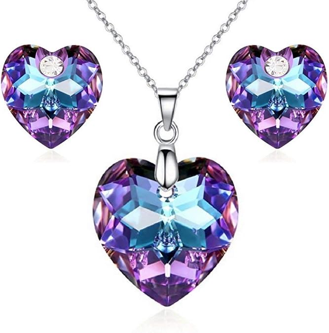 Women 18K White Gold Plated Crystals Set Pendant Necklace Stud Earrings for Women