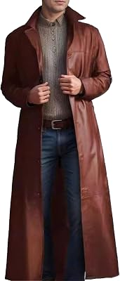Mens Faux Leather Trench Coat Classic Fit Full Length PU Jacket Motorcycle Long Punk Coats