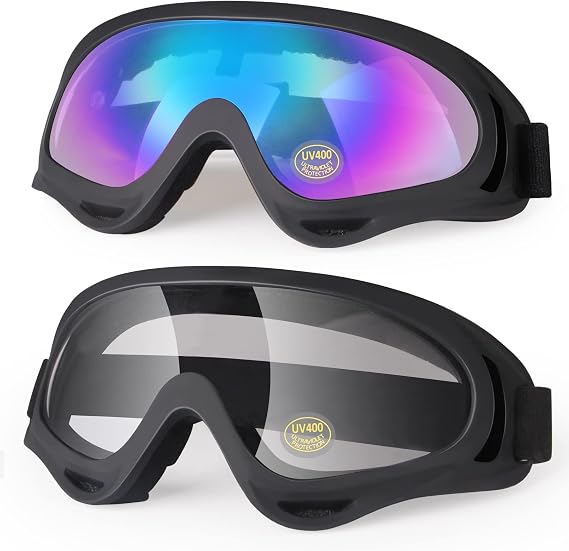 Motorcycle Goggles 2 Pack Dirt Bike ATV Goggles for Adult Youth Kids | Motocross Riding Racing, Off-Road UTV MTB MX Bike & Ski Goggles, UV400 Anti-Fog Impact-Resistant, Windproof, Dustproof