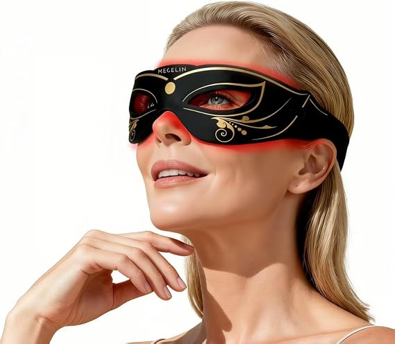 Megelin 3 Modes Red Light Therapy for Eyes, Under-Eye Red Light Therapy Glasses,Treatment of Periorbital Wrinkles and Rhytides,Relieving Eye Fatigue