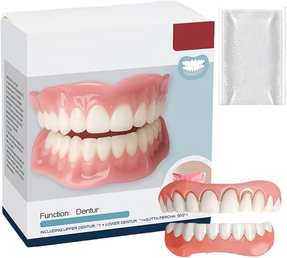 Advanced Full Dent/ure Set with False Teeth & Fake Teeth, Adjustable Sili/Cone Reline Kit for Veneers Teeth,Snap on Veneers,Temporary Tooth Covers, Comfortable Natural Material Safe for All People