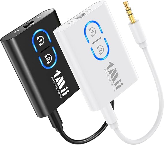 1Mii Bluetooth 5.3 Transmitter Receiver for TV to Wireless Headphones, Dual Link AptX Adaptive/Low Latency/HD Audio, Aux Bluetooth Audio Receiver Adapter for Home Stereo, Airplane, Boat, Gym
