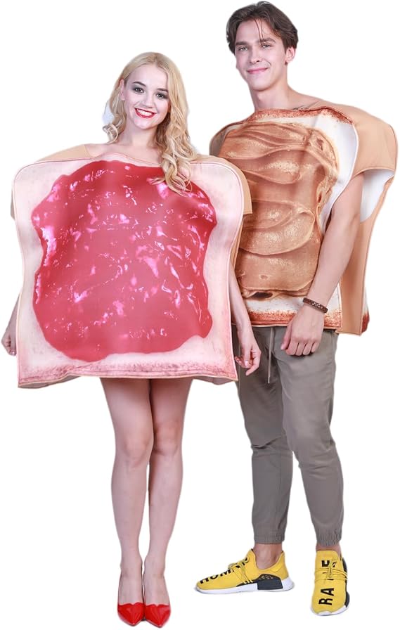 EraSpooky Couple Halloween Costume Bread Slices Peanut Butter and Jelly Costume Adults Cosplay Party Funny Food Mascot