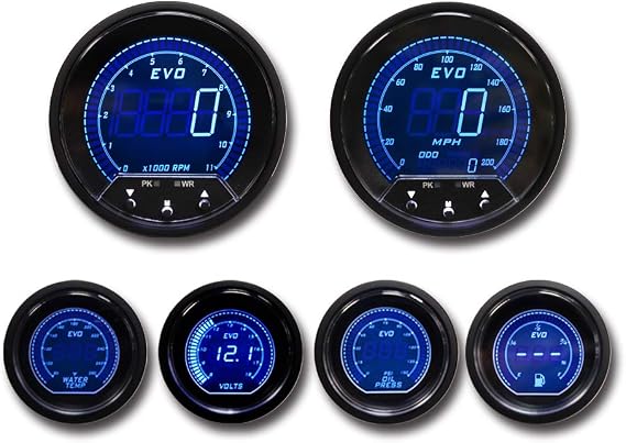 MOTOR METER RACING EVO Series Digital 6 Gauge Set Includes GPS Sensor mounting kit