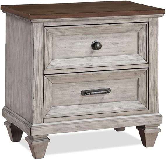 New Classic Furniture Mariana Wood 2-Drawer Nightstand with USB Ports, Vintage Creme