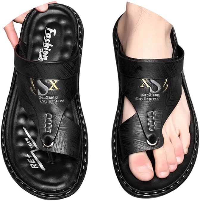 Sandals Men's Leather Flip Flops Beach Slippers Hiking Sandals Outdoor Shoes Summer Trekking Shoes Mules Slippers Orthopaedic Garden Shoes Men