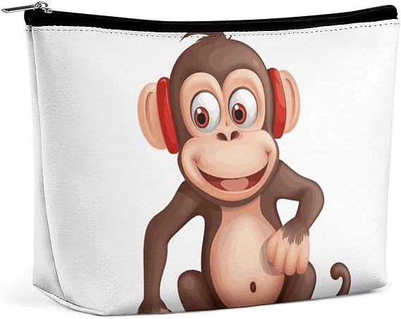 Waterproof Travel Makeup Bag Case Organizer, PU Leather Naughty Monkey Cosmetic Bags, Small Toiletry Case Cute, Portable Zipper Pouch for Women Men, Travel Accessories