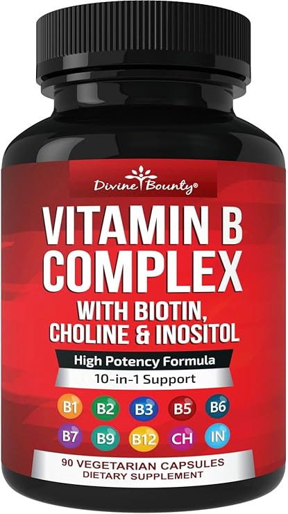 Divine Bounty Vitamin B Complex, All B Vitamins in One Capsule, 90 Count | Super B Complex Vitamins B1 B2 B3 B5 B6 B7 B9 B12 for Men & Women, Supports Healthy Energy Metabolism, Vegetarian Capsules