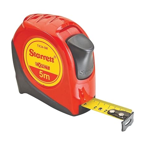 Starrett Exact Tape Measure, 3/4" Width x 5m Length | Retractable Metric, Self Adjusting End Hook, Steel Belt Clip, Pocket Size, Nylon Coating Blade, KTX34-5M-N