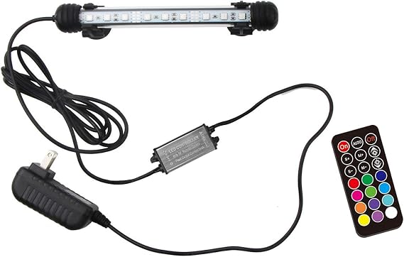LED Aquarium Light, 7.5inch Colorful Fish Tank Light Submersible Underwater Crystal Glass LEDs Lights, 9 LEDs Beads, Brightness Adjustable Memory Function, LED Light bar Stick for Fish Tank