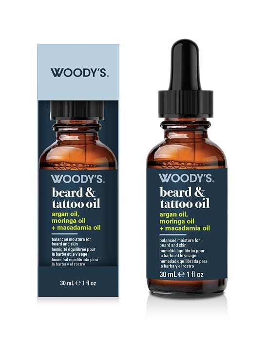 Woody's Beard & Tattoo Oil Hydrating & Conditioning Mens Beard Oil for Mustache Facial Hair & Tattoo Enhancement, 1 oz