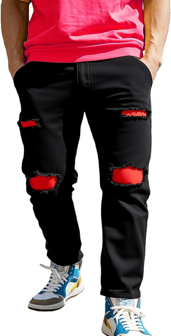 Men's Slim Fit Stretch Jeans - Ripped Denim Pants for Men Comfortable Flexible, Distressed Skinny Jeans Streetwear Look