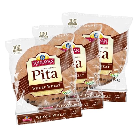 Toufayan Whole Wheat Pita Bread Soft Hearth-Baked Pocket Pita | Freeze on Arrival | 3 Pack (18 Pitas Total)
