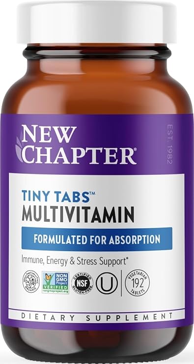 New Chapter Tiny Tabs Daily Multivitamin with 20+ Nutrients, 192 Count | Immune, Cellular Energy, and Stress Support with Vitamin D3 and B Vitamins, Easy-to-Take Small Tablets, Non-GMO