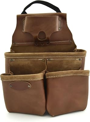 Style n Craft 9-Pocket Framers Nail and Tool Pouch, Heavy-Duty Leather Tool Pouch, Perfect and Durable Full-Grain Leather Pouch, Dark Tan 98435