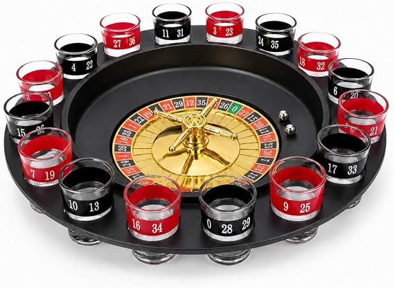 Straame Roulette Drinking Game, 16 Shot Glasses, 2 Balls, Party Set, 1 Pack