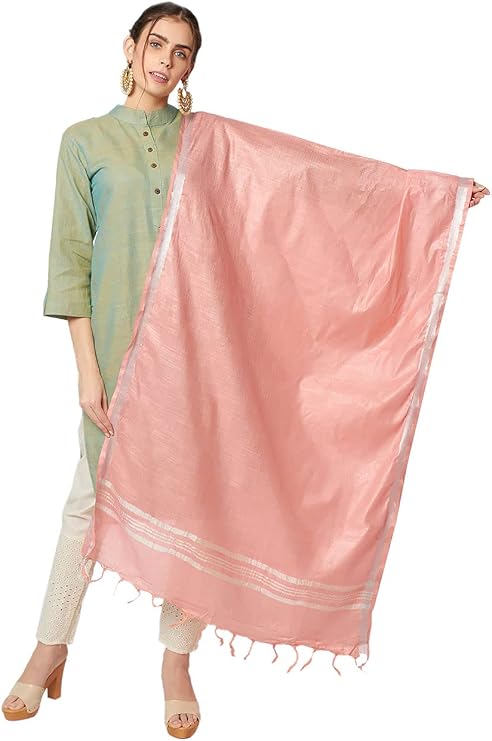 DUPATTA BAZAAR Women's Peach Plain Linen Dupatta