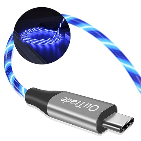 OuTrade USB Type C Cable, 3A LED Light Up Fast Charge Cord Compatible with Samsung Galaxy S20/S10/S9/S8, LG V40/V30, USB-C to USB-A Fast Charging C Cables (Blue, 3 ft)