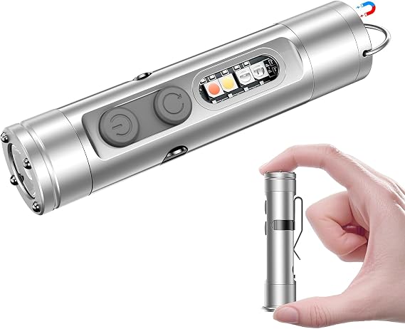 K2 Mini Flashlight 6-in-1 Rechargeable Keychain Torch, 500 Lumens COB Light with UV, Magnetic Base, Window Breaker, Compact EDC Survival Tool for Camping, Car, Travel & Gift