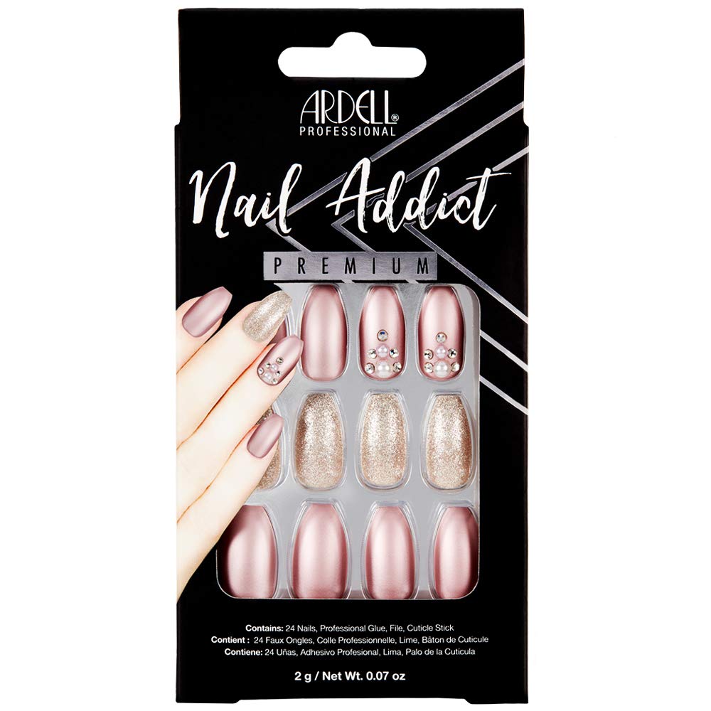 Ardell Nail Addict Premium Artificial Nail Set, Metallic Lilac Pearl