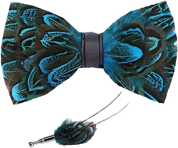 1 Set Feather Bow Tie and Brooch Fashion Bowtie Groom Exquisite Brooch Pin Bow Tie for Wedding Party Men
