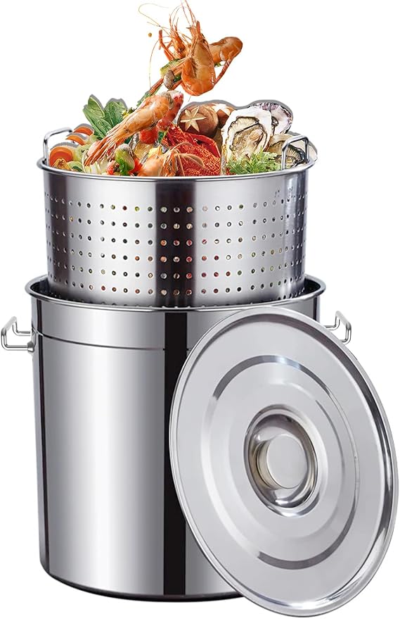 40-Quart Stainless Steel Seafood Boil Pot with Lid,Crab, Lobster, Shrimp Boil Stock Pot with Strainer, Turkey Fryer Pot, Stock Pot Boiler Deep,Fried Cooker for Commercial Outdoors