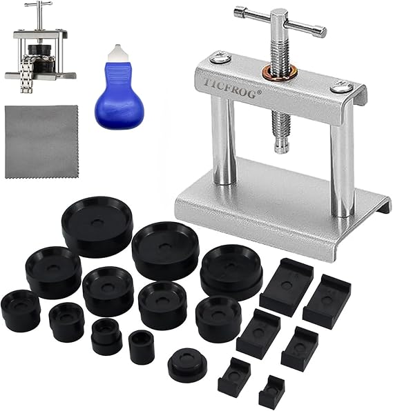 Watch Press Tool Set, Back Case Closer for Closing the Cover, Watch Battery Replacement, Watch Opener Remover, Repair Kit for Wristwatches with 18PCS Molds and A Pry Opening, Compatible with Round and Square Rectangular Dials and Backs