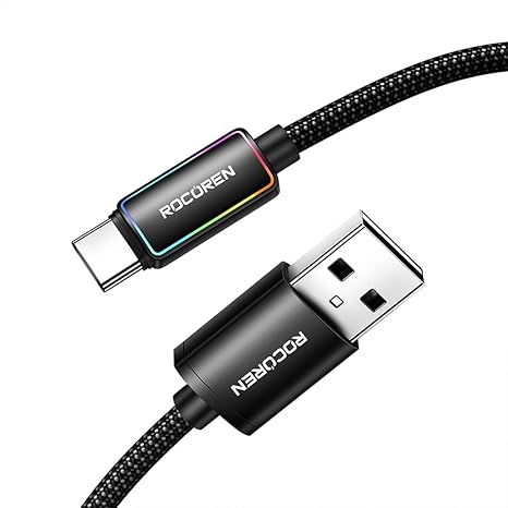 Rocoren Type-C to USB-A RGB Aydınlatmalı 3A Hızlı Şarj ve Data Kablosu 1 Metre