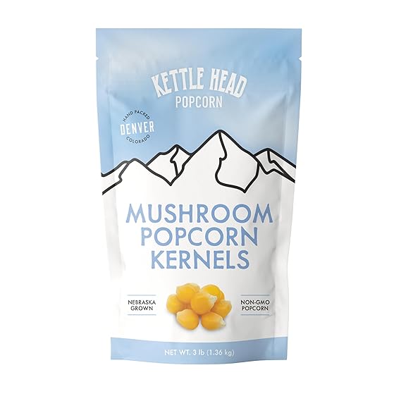 Kettle Head Mushroom Popcorn Kernels, 3 lb - Premium Non-GMO Popping Corn, Large Round Mushroom-Style Kernels for Gourmet Popcorn, Nebraska Grown, Bulk Unpopped Popcorn