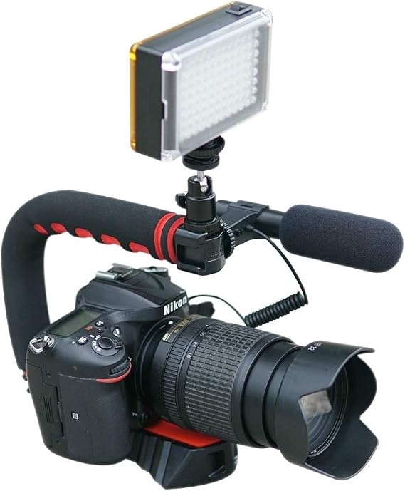 Camera Video Stabilizer Handle Video Grip Camera Video Light Triple Shoe Mount for Gopro for DSLR Sony Nikon Canon for iPhone (Set2)