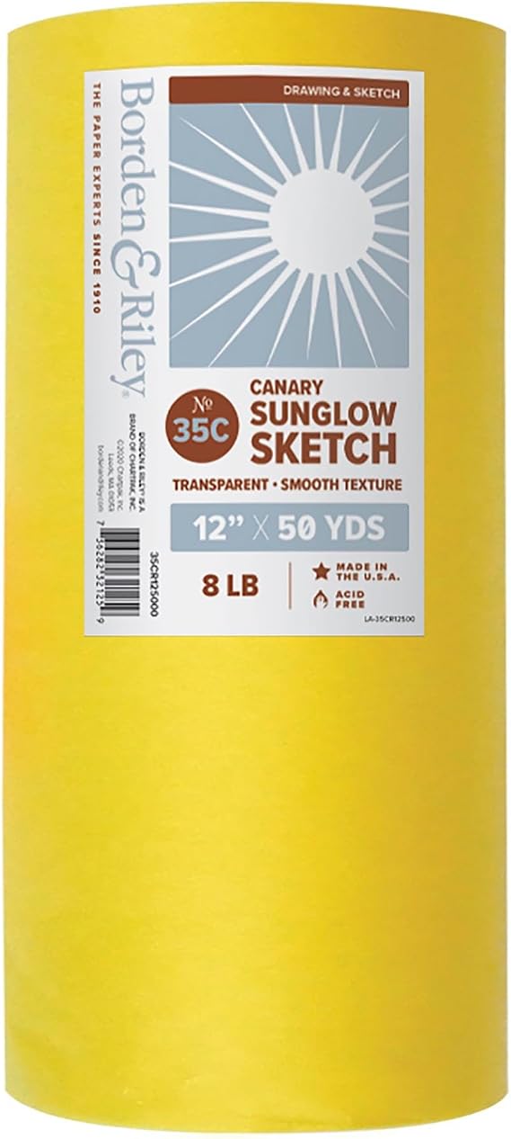 Borden & Riley 12" x 50 Yards #35C Sun-Glo Thumbnail Sketch Paper, 8 lb, Canary Yellow, 1 Roll Each (35CR125000)