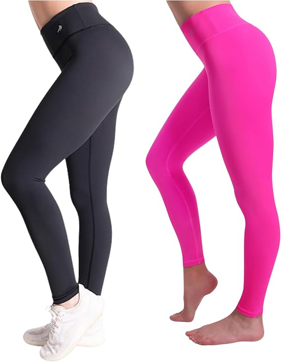 CompressionZ Tummy Control Compression Leggings for Women | High Waisted Workout Yoga Pants (Black + Pink, Medium) Bundle