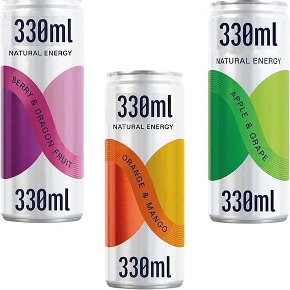 Natural Energy Sparkling Variety Pack – 330ml – Raspberry & Rose, Dark Fruits with Guarana, Grape & Apple with Ginseng – Refreshing, Healthy Energy Drinks - Prd (12 x Bottles)