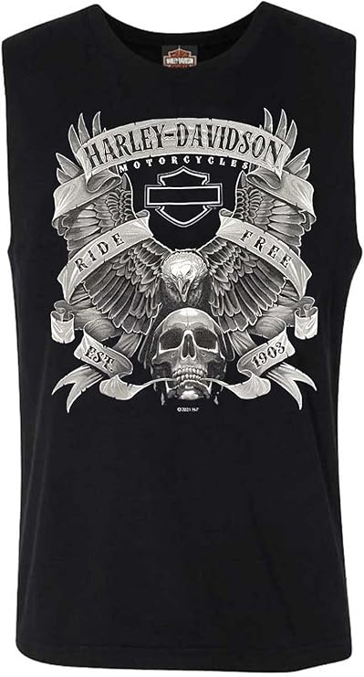 Harley-Davidson Men's Fastened Bar & Shield Sleeveless Cotton Muscle Tee, Black