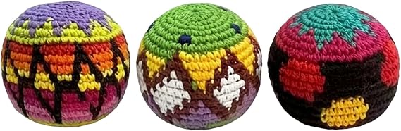 Hand-Made Knitted Hacky Footbag Sac, 2026 Upgraded Assorted Foot Bag Crochet Hacky Footbag Sacs for Adults, Juggling Balls for Beginners, Multicolored Geometric Pattern Hacky