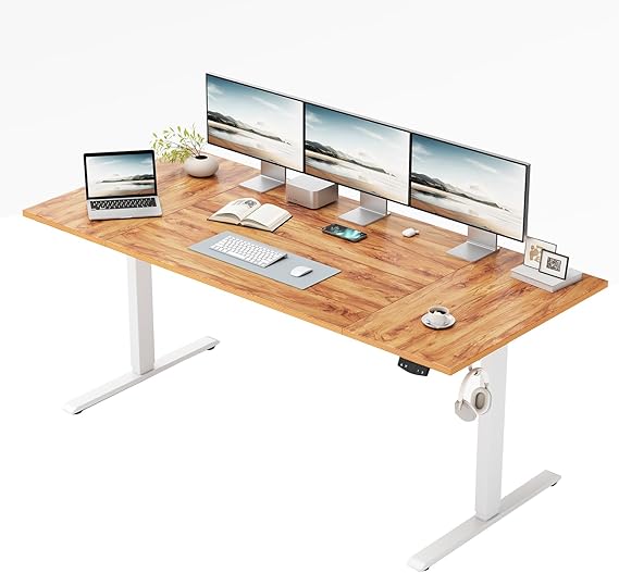Klicelor Height-Adjustable Electric Desk, 120x80 cm Sit-Stand Office Desk, Computer Desk with Memory Function, Standing Desk, Gaming Desk with Four-Part Tabletop, Light Brown