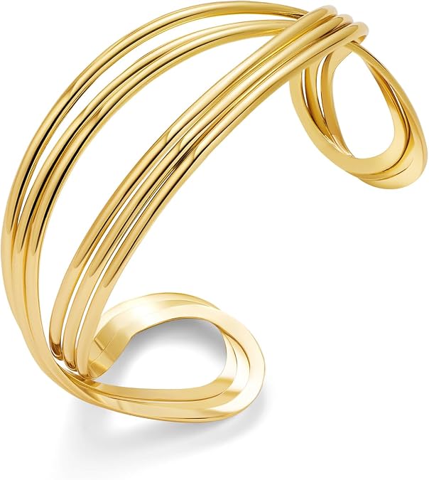 Gold Cuff Bracelet for Women Chunky Multi-layer Cross Wire Open Bracelet Hollow Wide Cuff Bracelets Adjustable Gold Open Cuff Bangle Bracelet