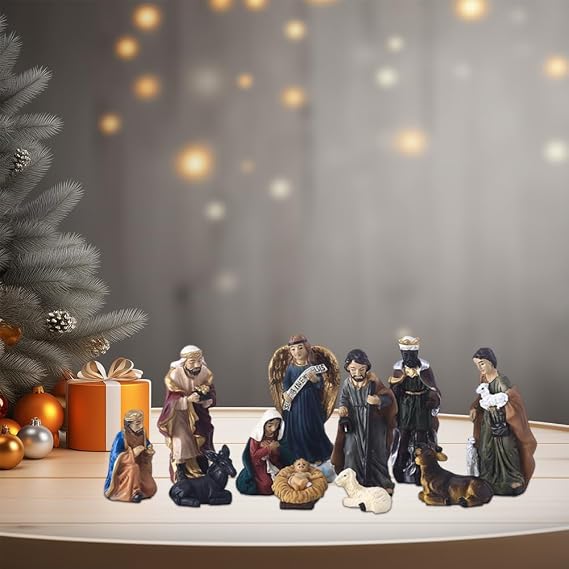 Nativity Sets for Christmas Indoor,11 Pcs Mini Resin Nativity Figurine Set,0.59-2Inch Tall Christ Birth of Jesus Statues Xmas Ornament,Tabletop Nativity Scene Holiday Collection,Christmas Decor