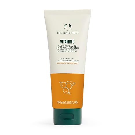 The Body Shop Vitamin C Glow Boosting Microdermabrasion Exfoliation for Tired, Dull Skin Vegan 100ml | Creamy face exfoliator for dull, tired skin. Buffs away dead skin to smooth, soften and reveal a radiant-looking glow